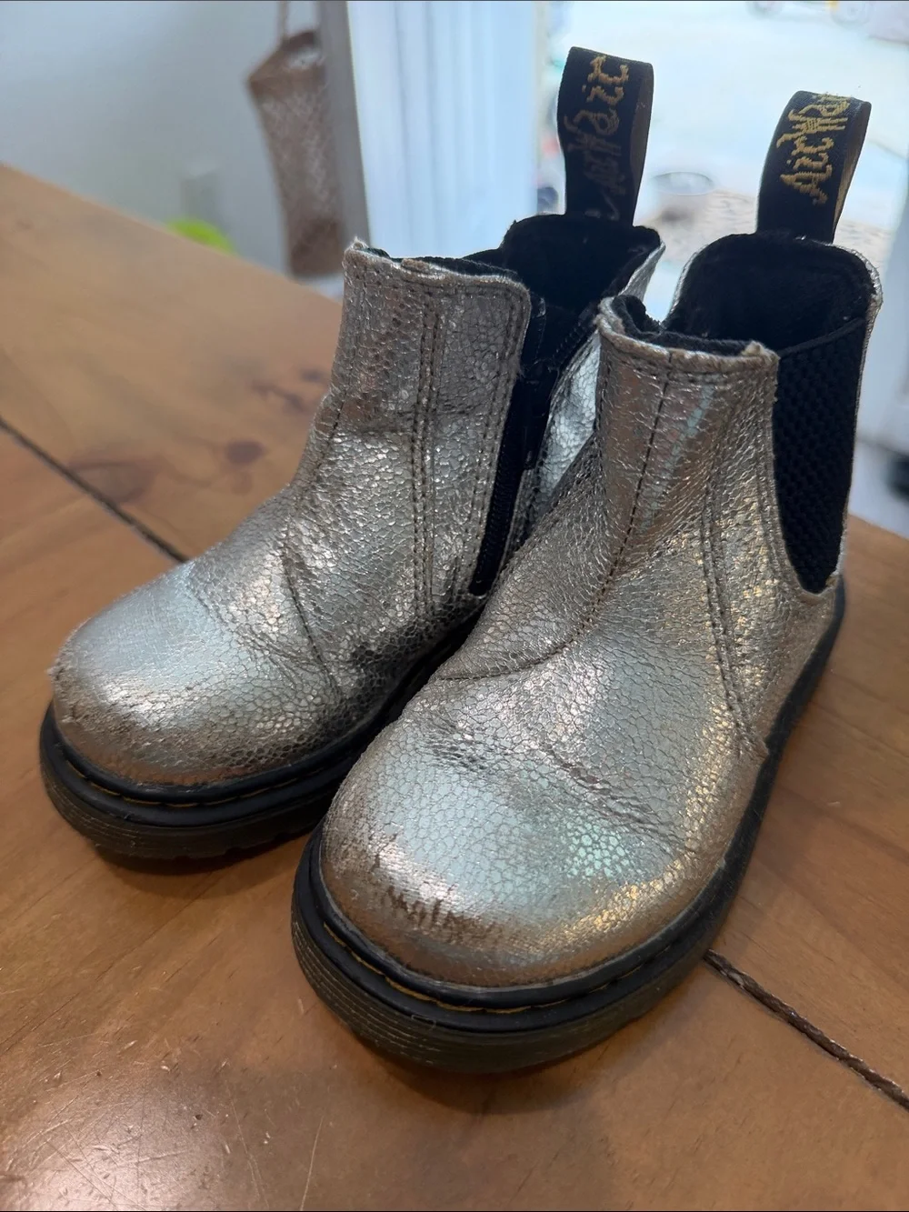 Dr. Martens Kids Silver Metallic Chelsea Boots